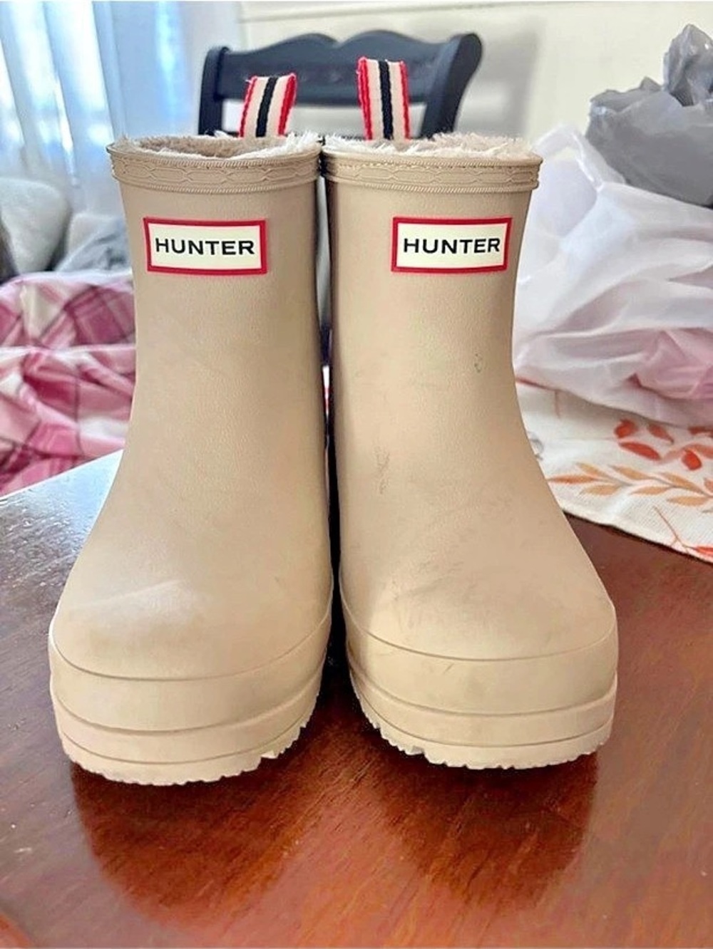 Hunter Women's Play Short Faux Shearling Lined Waterproof Rain Boots Faux Fur